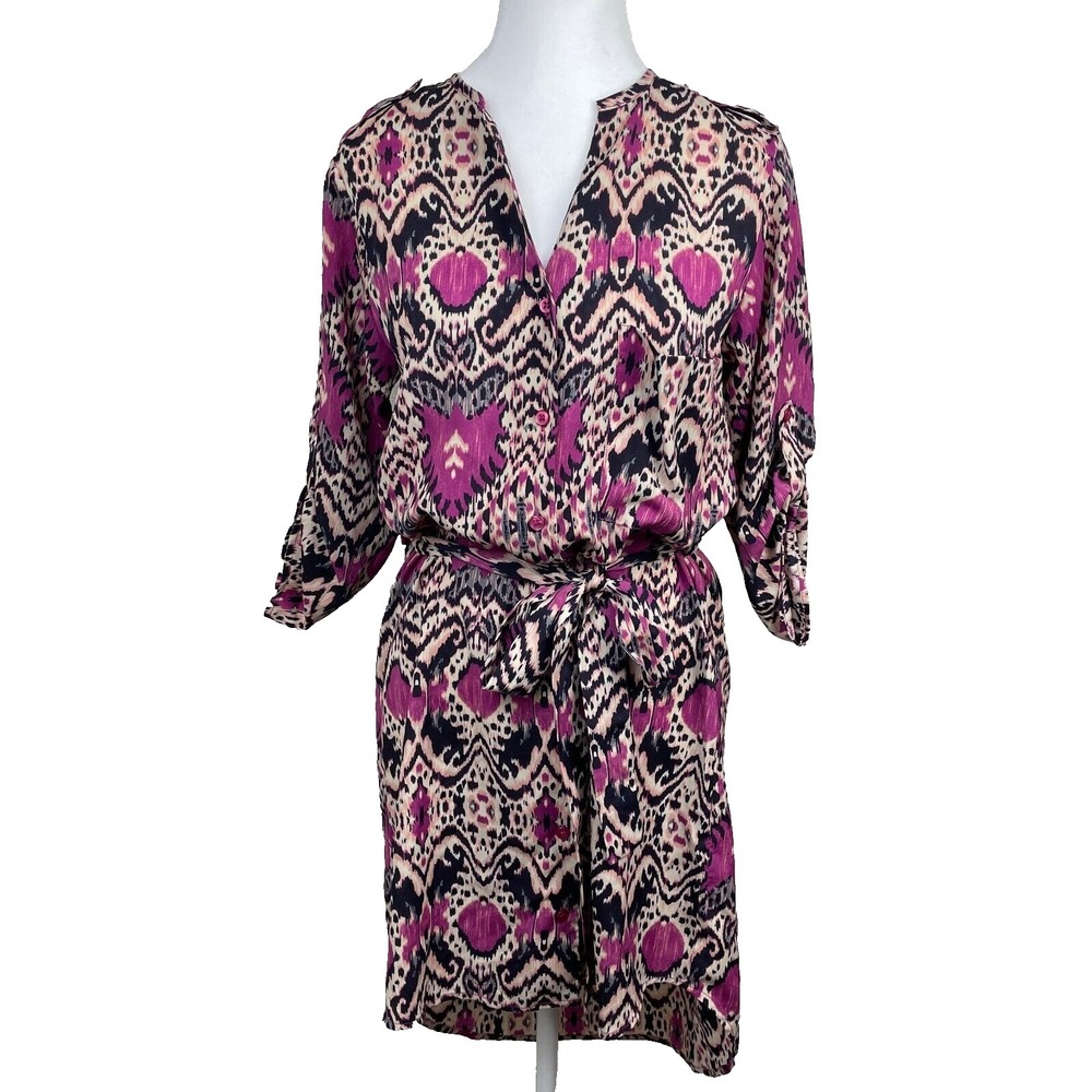 MAEVE Anthropologie Shirt Down XS Magenta Ikat Frequencies Print Button Down